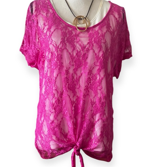 Pretty Rebellious Tops - Pink Lace Tie-Front Top NWT